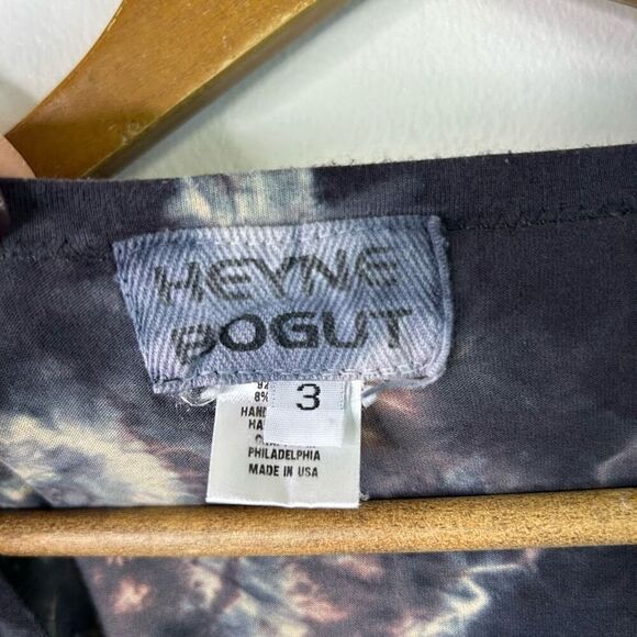 Heyne Bogut Black Cream Tie Dye Wrap Front 3/4 Sleeve Grunge Boho Top Women's M - Picture 4 of 9